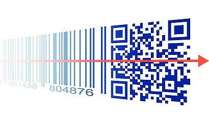 Grafische Darstellung der Metamorphose vom klassischen Barcode zum zweidimensionalen QR-Code