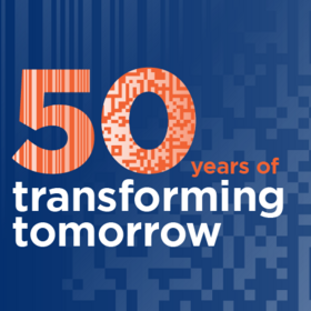 Key Visual des Barcode Jubiläums von GS1 zeigt Claim 50 years of transforming tomorrow