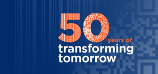 Key Visual des Barcode Jubiläums von GS1 zeigt Claim 50 years of transforming tomorrow