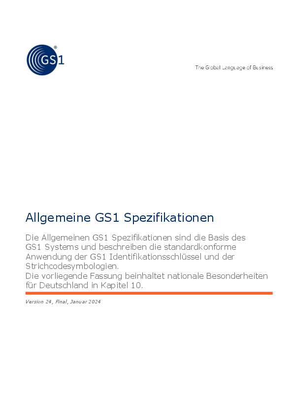 Die "Allgemeinen GS1 Spezifikationen" sind das Standardregelwerk von GS1 zu allen GS1 Identsystemen und GS1 Barcodes.