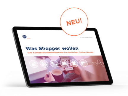 Keyvisual der Kundenzufriedenheitsstudie im deutschen Online-Handel mit weißem Störer