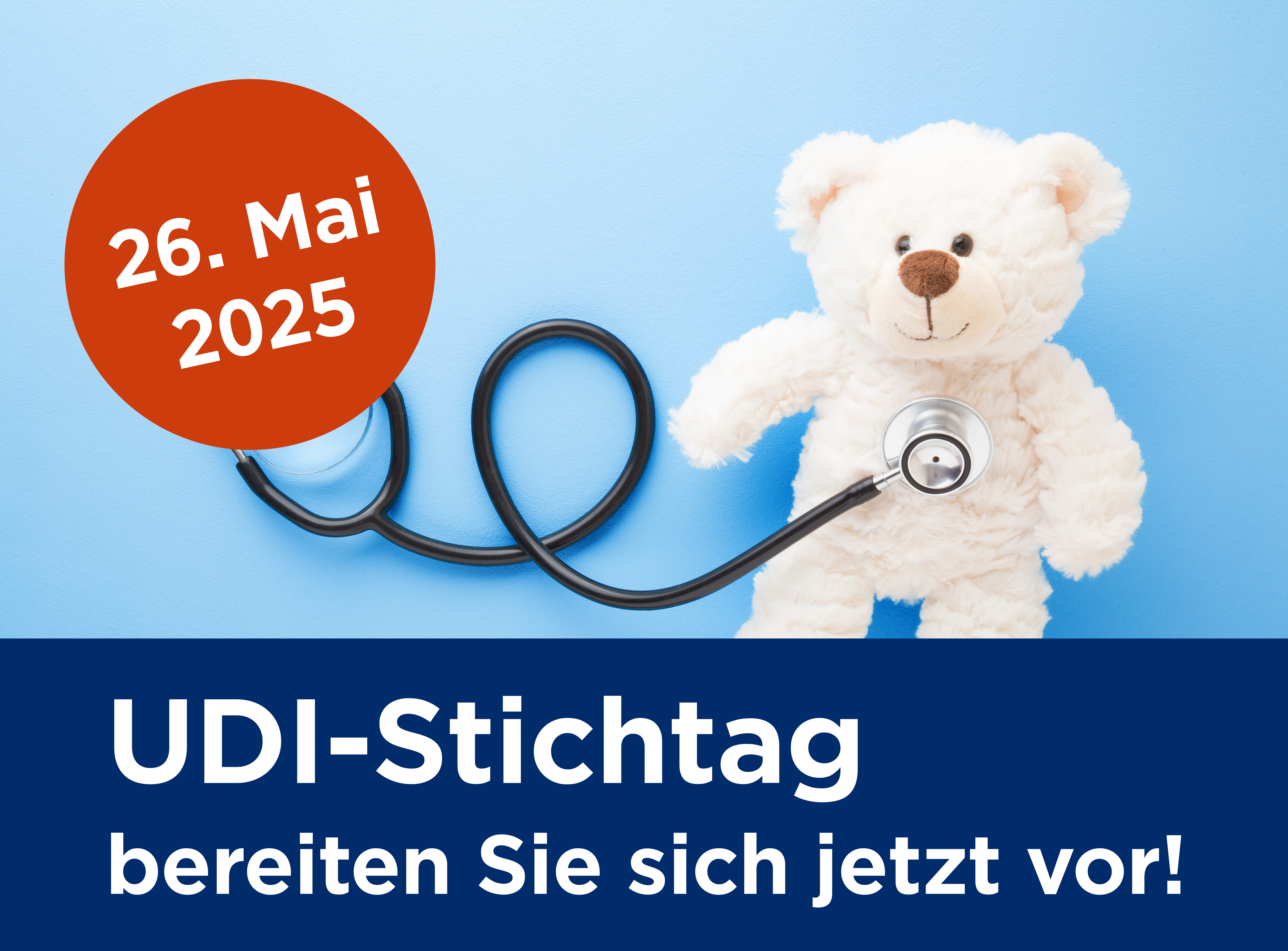 Ein Teddybär mit einem Stethoskop auf blauem Hintergrund